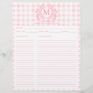 Blush Pink Gingham Floral Crest Monogram Recipe
