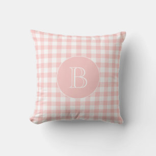 Blush Pink Gingham Pattern Custom Monogram Cushion