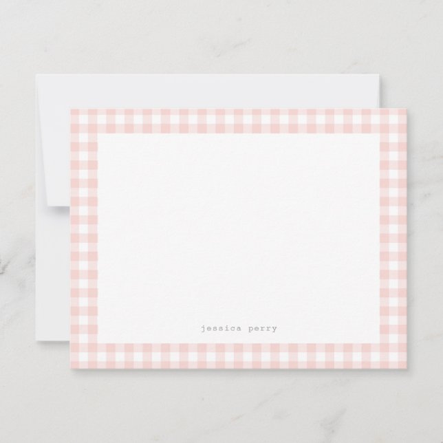Blush Pink Gingham Typewriter Name Note Card (Front)