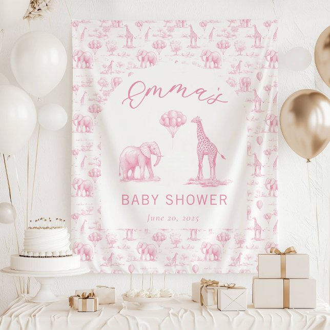 Blush Pink Girl Baby Shower Banner Safari Toile Tapestry (Creator Uploaded)