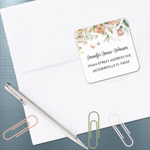 Blush Pink Girl Baby Shower Floral Address Square Sticker