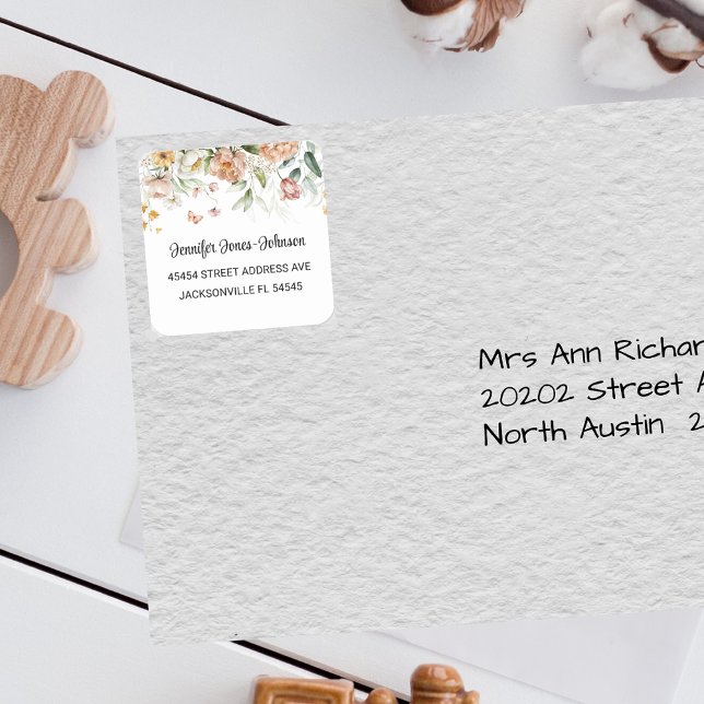 Blush Pink Girl Baby Shower Floral Address Square Sticker (Creator Uploaded)