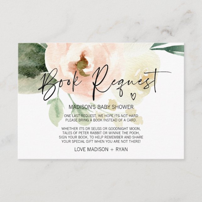 Blush Pink Girl Baby Shower Party Book Request Enclosure Card (Front)