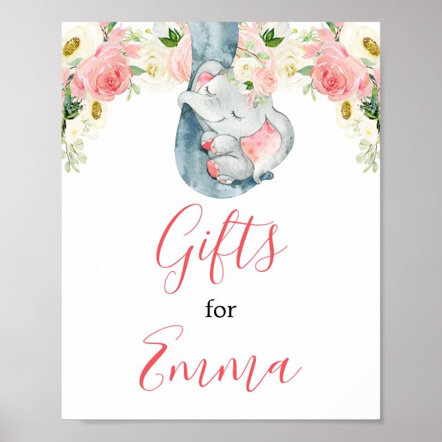 Blush pink girl elephant gifts for baby sign (Front)