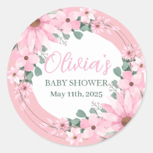 Blush Pink Girl in bloom Baby Shower Classic Round Sticker