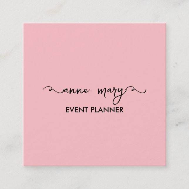 Blush Pink Girly Calligraphy Classy Event Planner Square Business Card (Front)