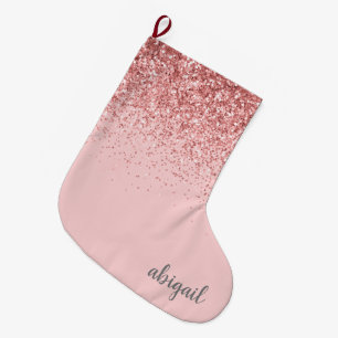 Blush Pink Girly Glitter Modern Stylish Elegant  Large Christmas Stocking