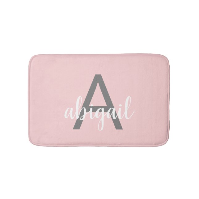 Blush Pink Girly Grey Bath Mat (Front)