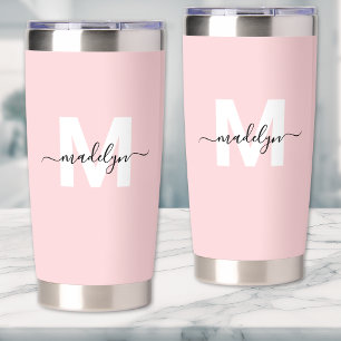 Blush Pink Girly Monogram Name Insulated Tumbler