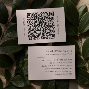 Blush Pink Girly Professional Minimal QR Code Business Card