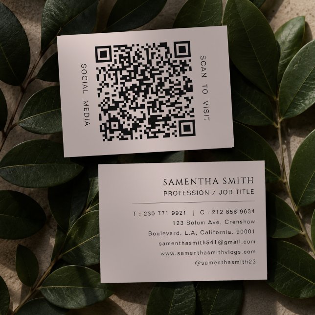 Blush Pink Girly Professional Minimal QR Code Business Card (Creator Uploaded)