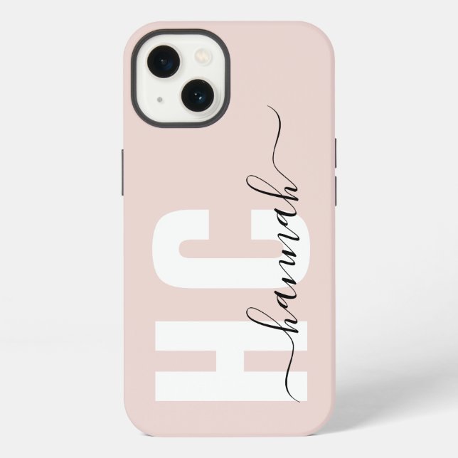 Blush Pink Girly Script Monogram Name iPhone Case (Back)