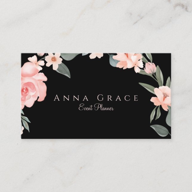 Blush Pink Girly Watercolor Floral Rose Business Card (Front)