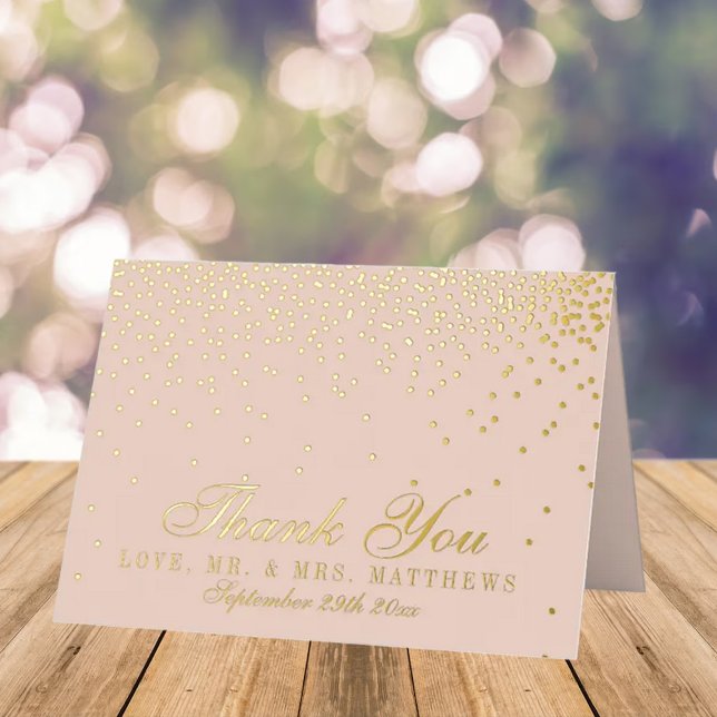 Blush Pink & Glam Confetti Wedding Thank You Foil Greeting Card (Creator Uploaded)
