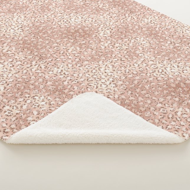 Blush Pink Glam Glitter Leopard Print Sherpa Blanket (3/4)