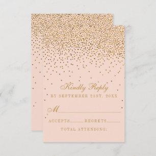 Blush Pink & Glam Gold Confetti Wedding RSVP Card