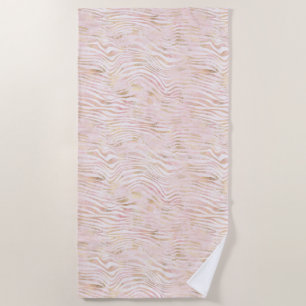 Blush Pink Glam Gold Zebra Print Beach Towel