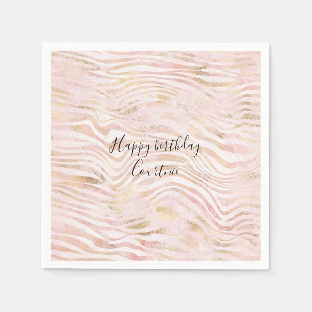 Blush Pink Glam Gold Zebra Print Napkin (Front)