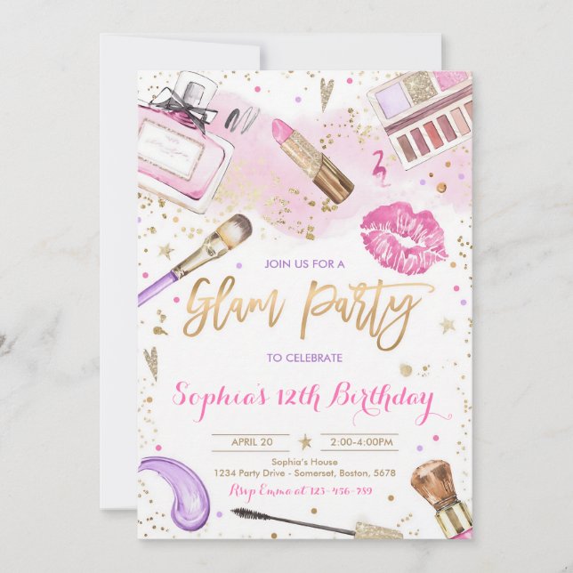 Blush Pink Glam Makeup Spa Birthday Invitation (Front)