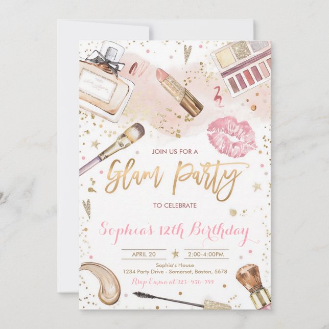 Blush Pink Glam Spa Makeup Birthday Invitation (Front)