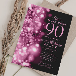 Blush Pink Glam Surprise 90th Birthday Party Invitation