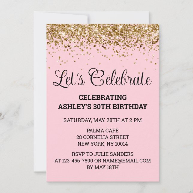 Blush Pink Glitter 30th Birthday Let's Celebrate Invitation (Front)