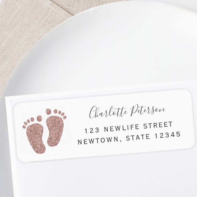 Blush Pink Glitter Baby Feet Return Address  (Creator Uploaded)
