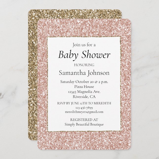 Blush Pink Glitter Baby Shower Invitation (Front/Back)
