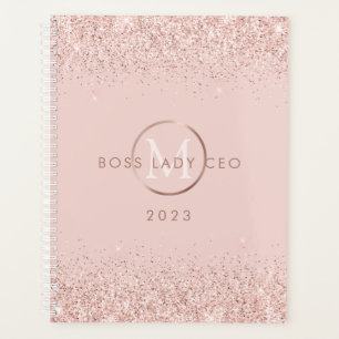 Blush Pink Glitter Boss Lady CEO Monogram 2023 Planner