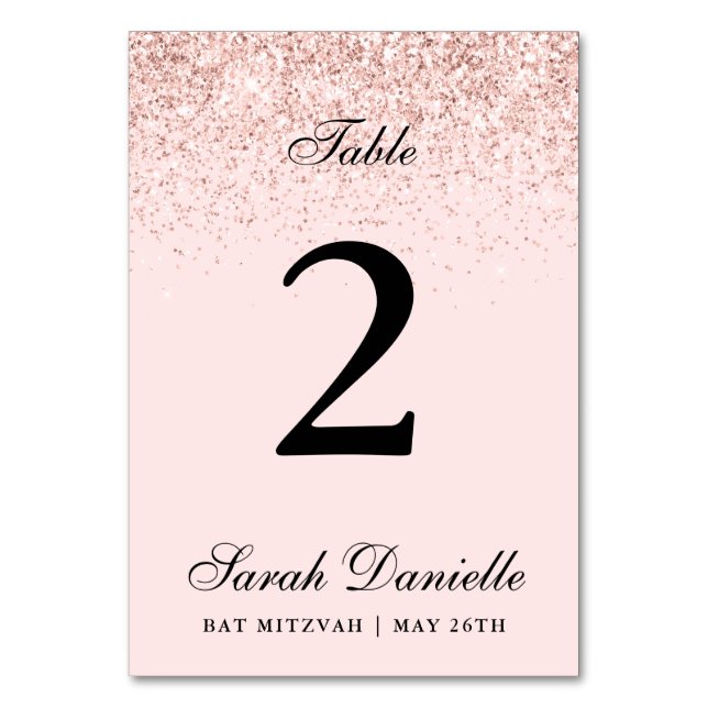 Blush Pink Glitter Confetti Personalised Table Num Number (Front)