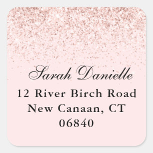 Blush Pink Glitter Confetti Return Address Square  Sticker
