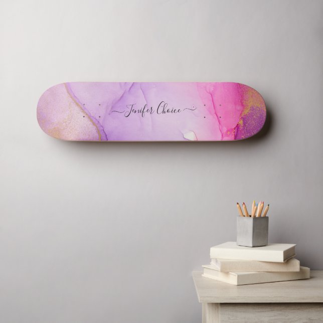 Blush Pink Glitter Custom Name  Skateboard (Wall Art (Horz))