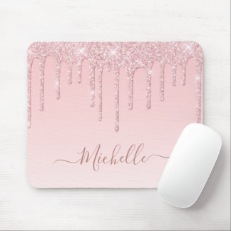 blush pink glitter drip mouse pad