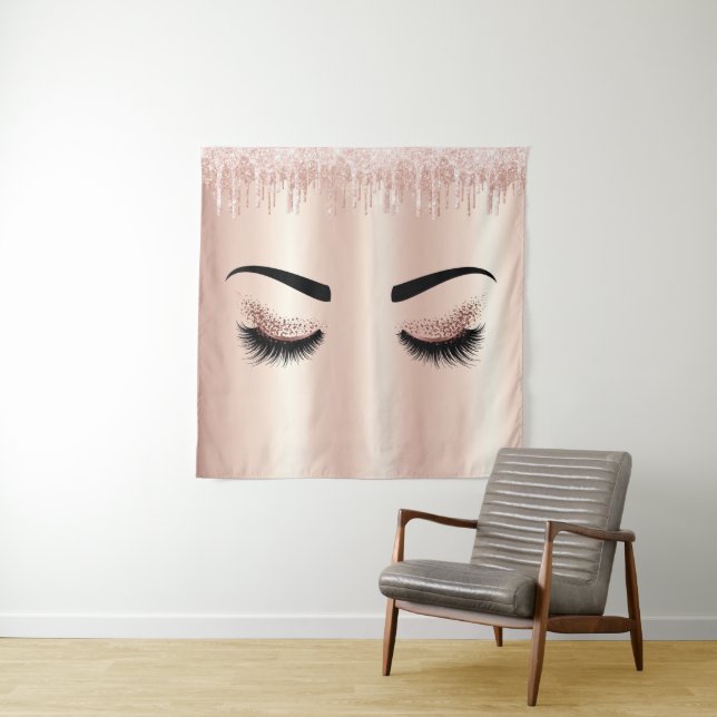 blush pink glitter drips eyes lashes rose gold tapestry (In Situ)