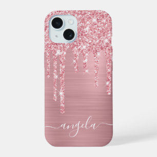 Blush Pink Glitter Drips Glam Girly Signature iPhone 15 Case