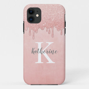 Blush Pink Glitter Drips Monogram Case-Mate iPhone Case