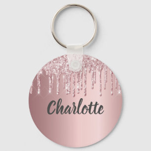 Blush pink glitter drips monogram luxury  key ring