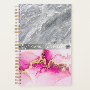 Blush pink glitter drips monogram name 2023 planner