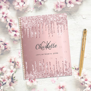 Blush pink glitter drips monogram script 2026 planner