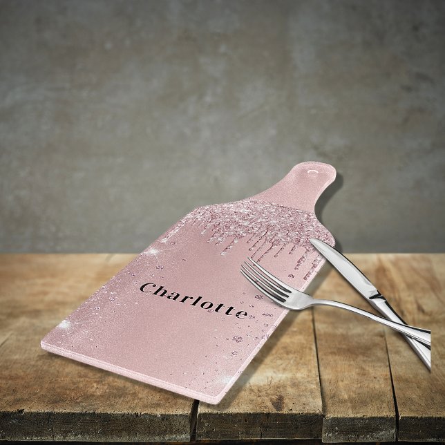 Blush pink glitter drips name cutting board (Creator Uploaded)