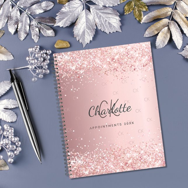 Blush pink glitter dust monogram script  planner (Creator Uploaded)