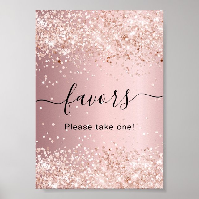 Blush pink glitter dust party favour sign (Front)