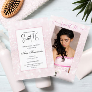 Blush pink glitter elegant chic Sweet 16  Invitation