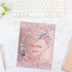 Blush pink glitter floral monogram 2022 planner