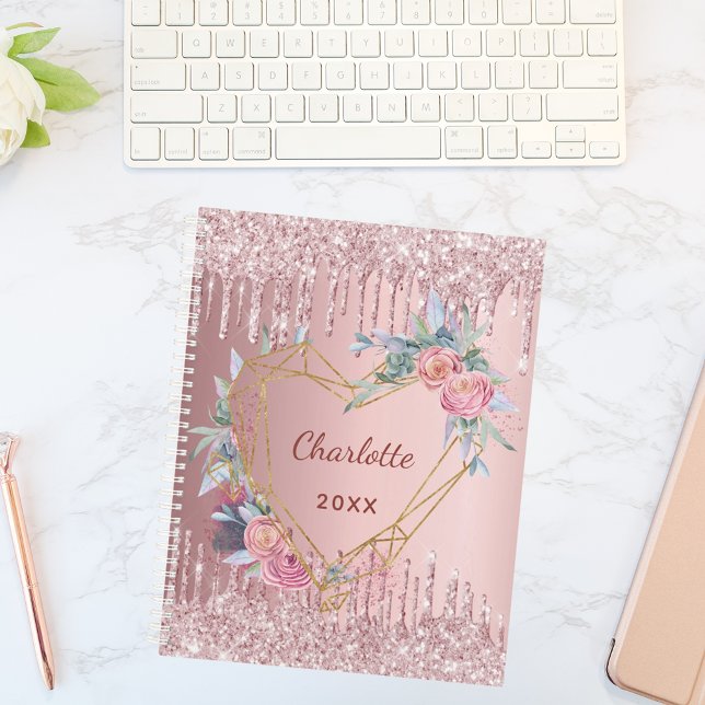 Blush pink glitter floral monogram 2022 planner (Creator Uploaded)