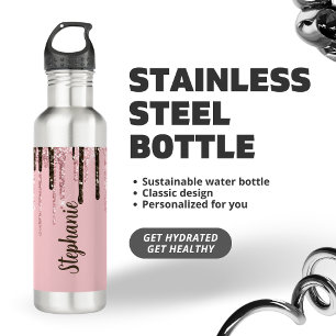 Blush Pink Glitter Girly Sparkle Personalised Name 710 Ml Water Bottle