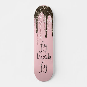 Blush Pink Glitter Girly Sparkle Personalised Name Skateboard