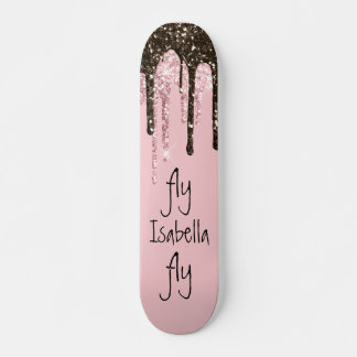 Blush Pink Glitter Girly Sparkle Personalised Name Skateboard
