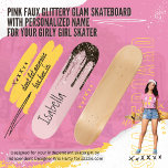 Blush Pink Glitter Girly Sparkle Personalised Name Skateboard<br><div class="desc">Cool Modern Blush Pink Glitter Girly Girl Glam Sparkles Personalised Name Skateboard. Glitter girly girls skate too! Blush pink board with pink, white and black simulated faux pink and black and white glitter drips girly skateboard. Skater's name in modern typography on this cute on-trend girl's abstract personalised pink glitter skateboad...</div>
