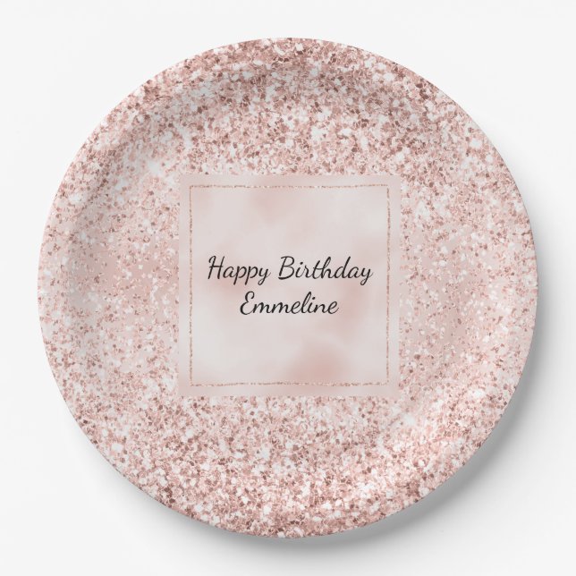 Blush Pink Glitter Glitz     Paper Plate (Front)